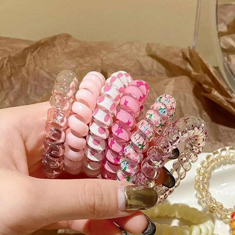 Jelly Color Telephone Cord Hair Ties - High Elastic Hair Rope - for Women Ponytail - Fashion Spiral Hair Band Accessories Set