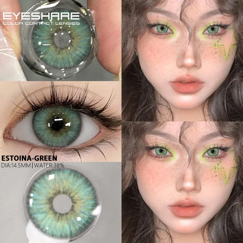 EYESHARE 2pcs Myopia Color Contact Lenses for Eyes Gray Pupils with Diopters Blue Eye Lenses Brown Natural Lenses Green Eye Lens