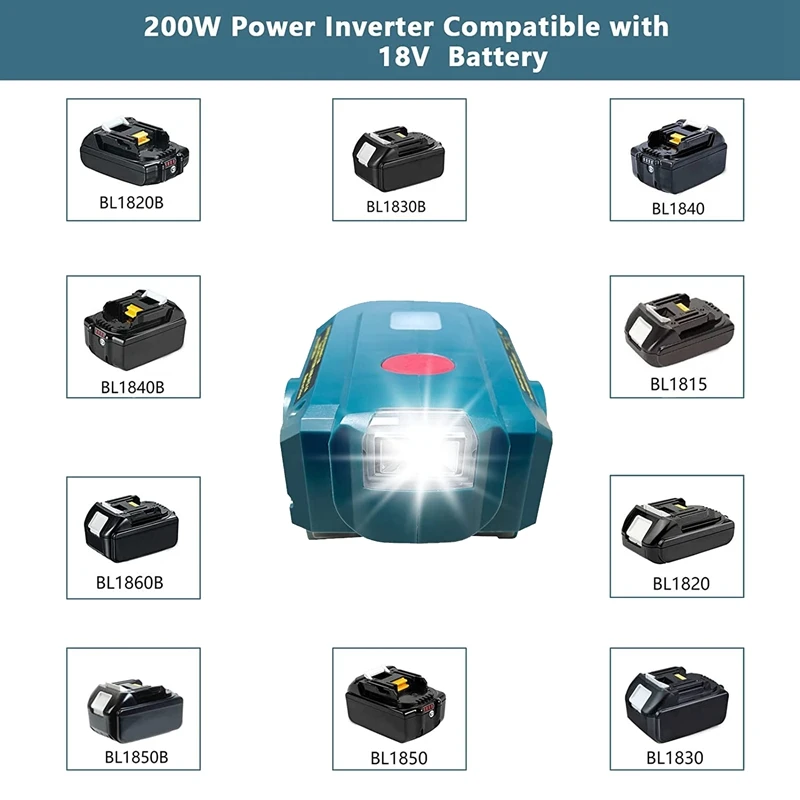 200W Portable Power Supply Inverter Sine Wave Power Inverter For Makita 18V Battery