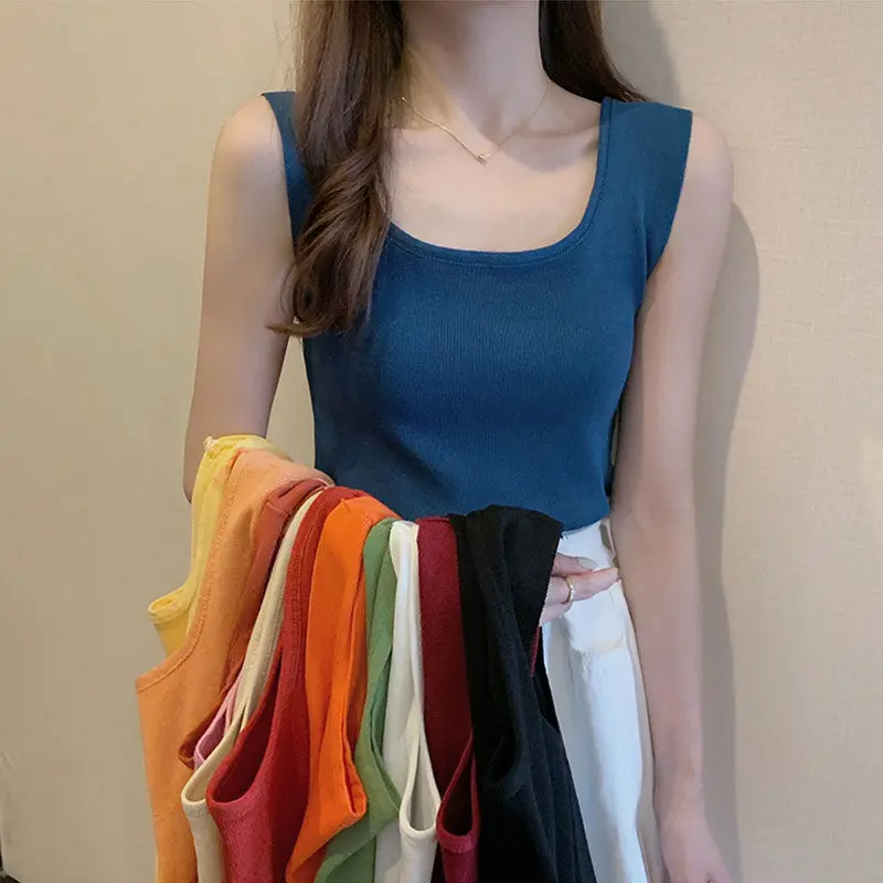 

Knitted Bottom Vest Women's Summer 2023 New Korean Version Slim Anti-fade Solid Color with Sleeveless Top