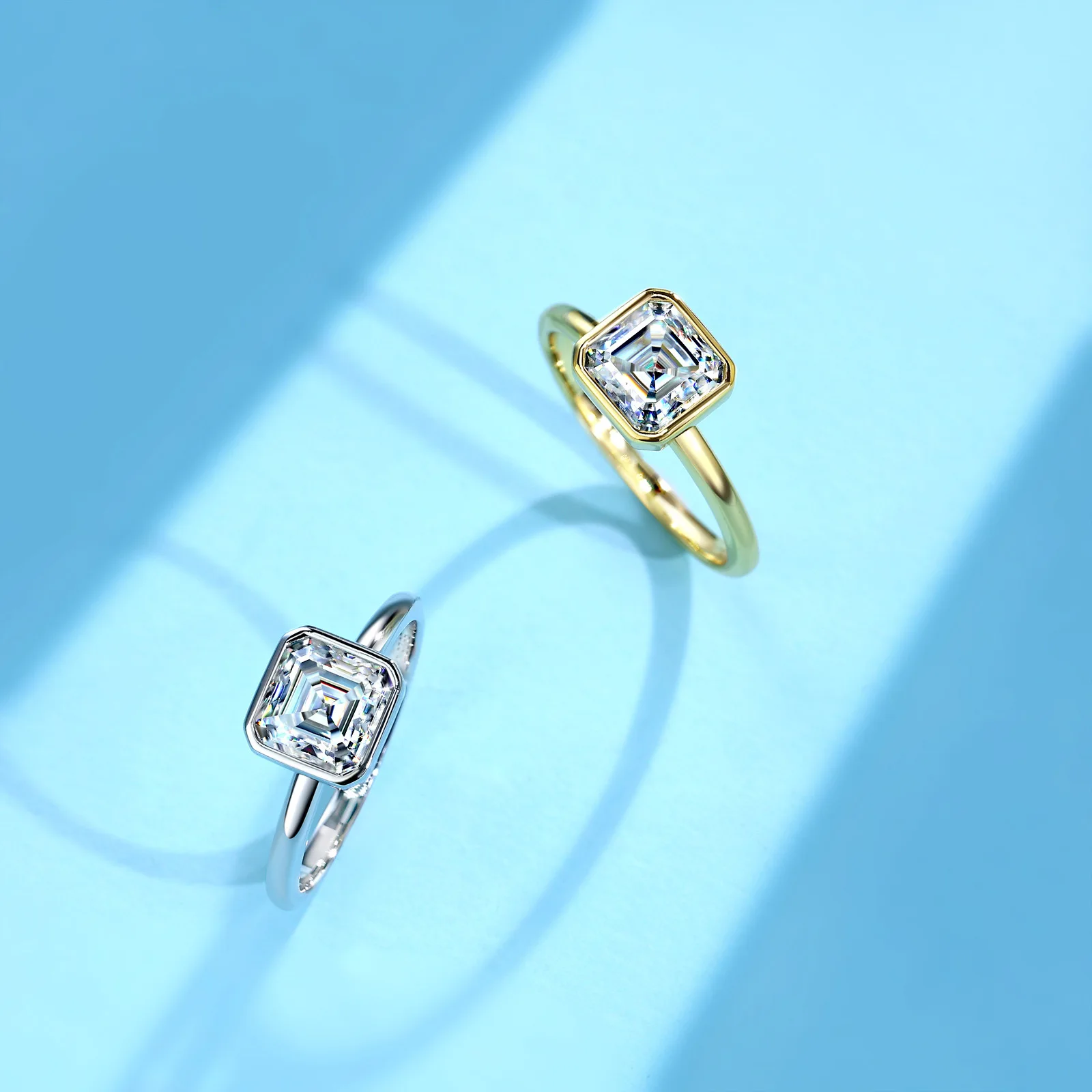 S925 Sterling Silver 18K Gold-Plated Asscher-Cut Moissanite Ring for Women Wedding jewelry (8x8mm / 2.5ct) Free Shipping