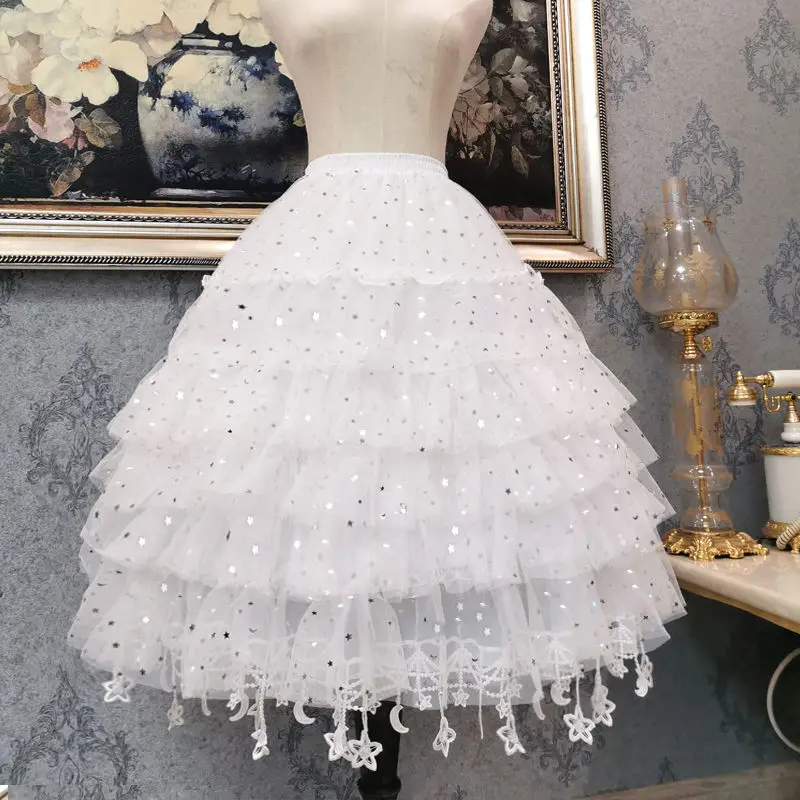 Stars Moon Tassel Women Petticoats Fluffy Bubble Tutu Skirt Crinoline Violent Daily Adjustable Fish Bone Underskirt Tulle Skirt