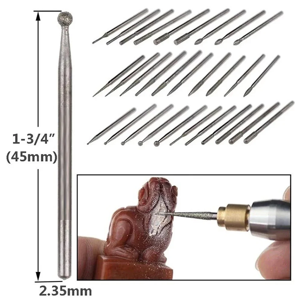 30pcs Emery Burs Set Compatible With 2.35mm Chuck For Electric Grinder Tools For Surface Grinding Polishing And Detail Work