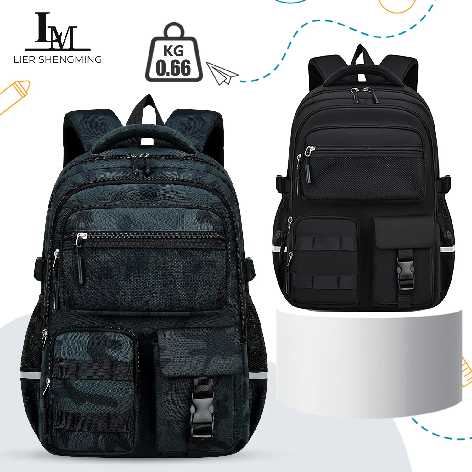 Camouflage Backpack for Students Grade 3-6, Stylish Large Capacity Waterproof School Bag for Teen Boys,Durable Outdoor Bookbag