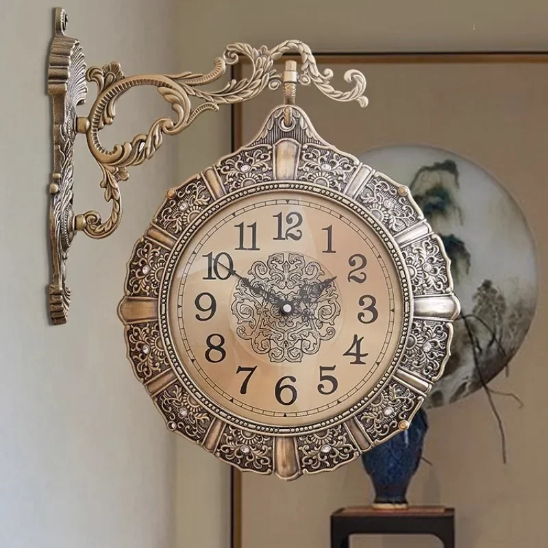 Nordic Retro Living Room Wall Clock Silent Double-sided Luxury Creative Aesthetic Art Wall Clocks Home Decoration Gift Ideas