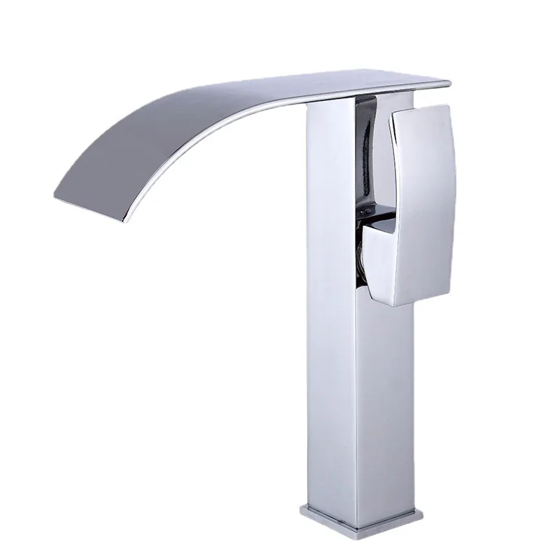 

High-Style Basin Faucet with Hot and Cold Waterfall for Bathroom, Chrome-Plated Wide Mouth