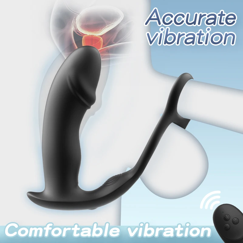 Remote Controll 10 Speed Vibraing Inflatable Butt Plug Prostate Massager with Dual Cock Rings Anal Vibrator Rechargeable Sex Toy