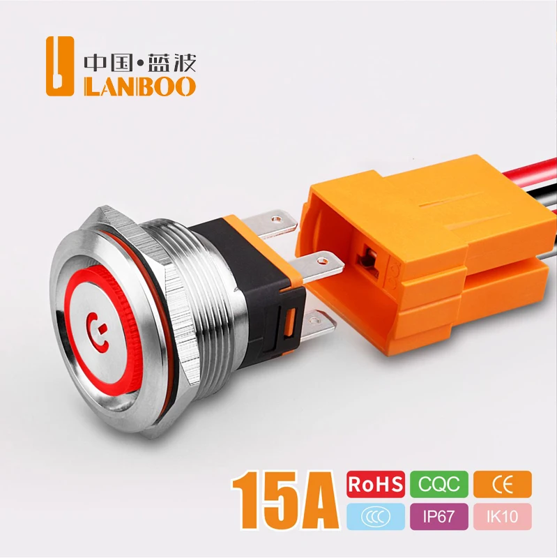 

LANBOO 25mm stainless steel switch 15A high current momentary latching push button switch with LED 12V24V220V