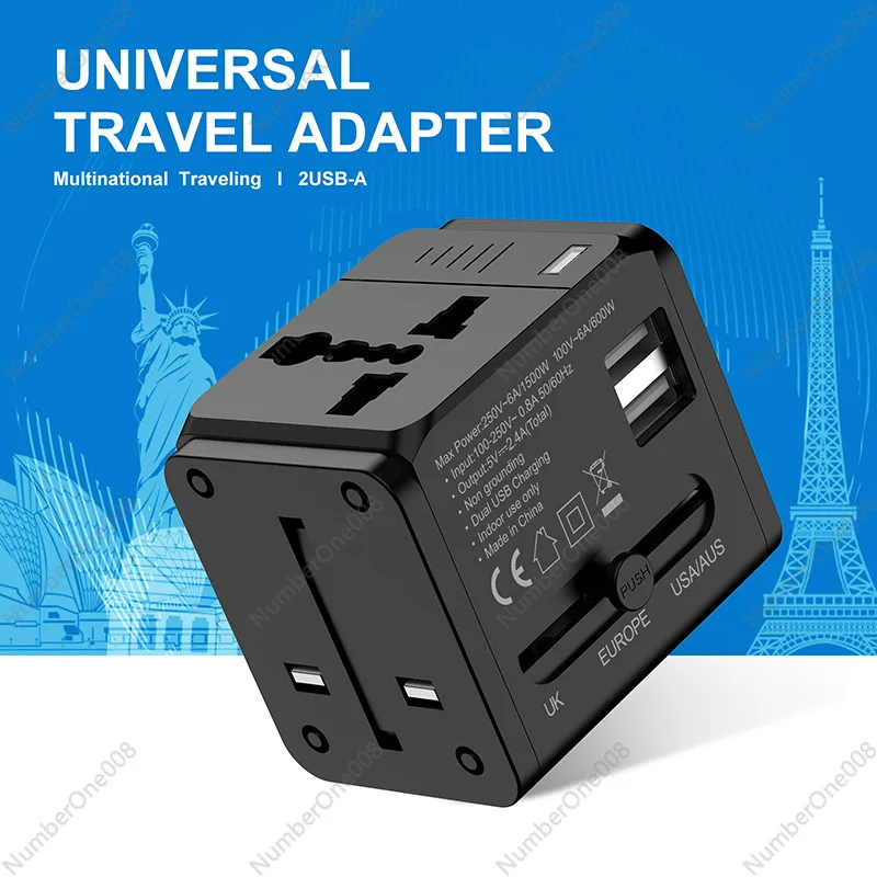 Multifunctional travel charger 2.4A current dual USB interface European standard US standard global pass conversion plug socket