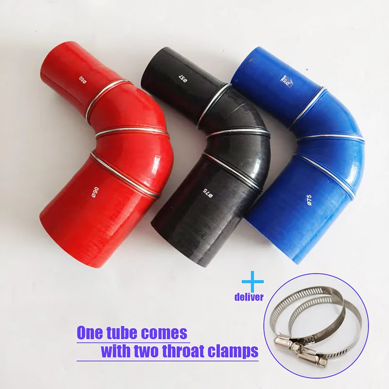 

90 ° Редукционная силиконовая изгибная труба для автомобильного интеркулера, впускная труба турбины, труба охлаждающей жидкости, одна труба с двумя горловиными хомутами,