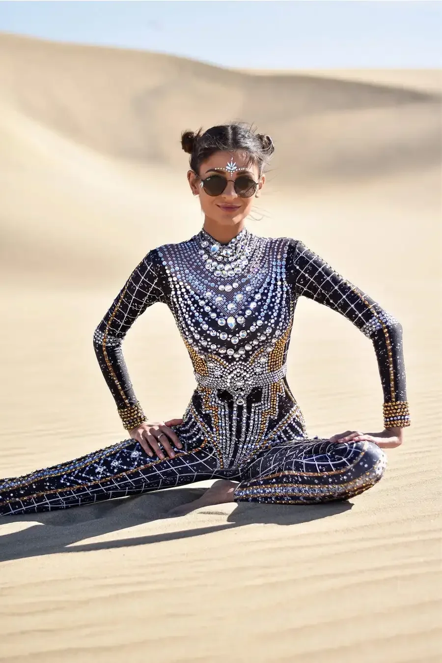 Sexy lange mouwen goud zilver bodycon rompertjes festival outfit dame kristallen bodysuits vrouwen verjaardagsfeestje strass jumpsuits