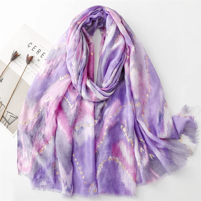 Ombre Wave Striped Lurex Glitter Fringe Viscose Shawl Scarf Lady High Quality Wrap Pashmina Stole Bufandas Muslim Hijab 180*90Cm