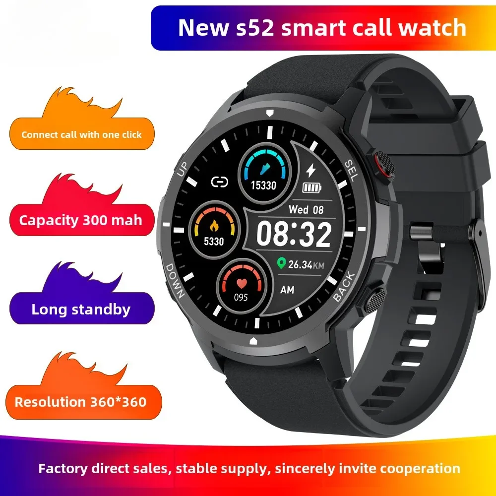 S52 Smart Music Phone Watch Heart Rate Pedometer Blood Oxygen Monitoring High Definition Large Screen Waterproof Monitoring