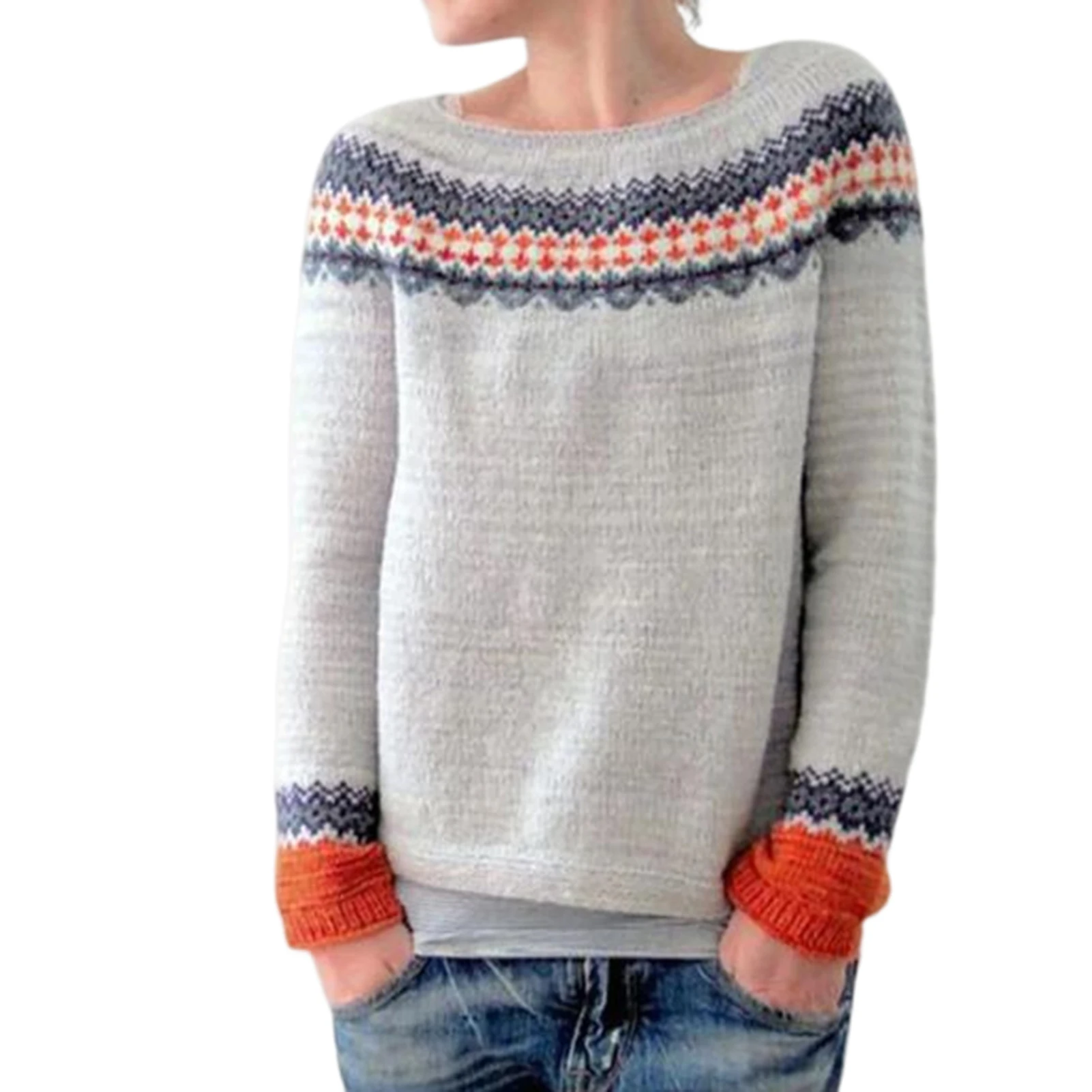 Women's Sweater for Casual Vintage  Isle Print Sweater for Outdoor Dating Shopping