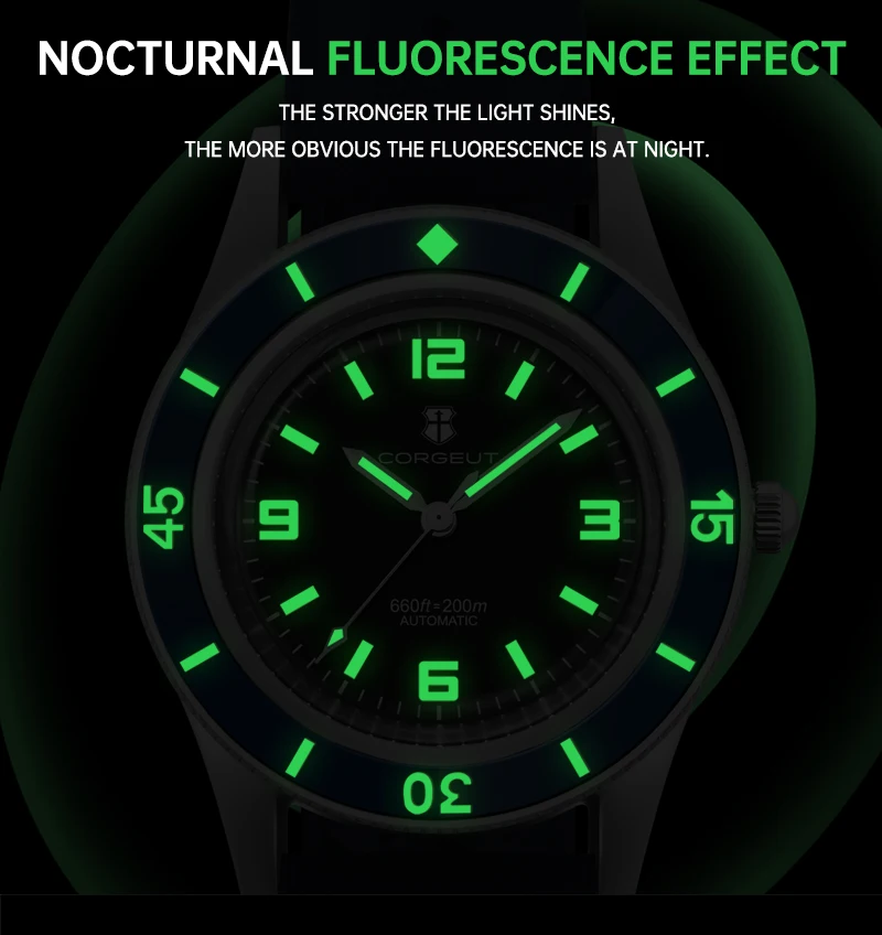 CORGEUT 50-Fathoms Dive Watch WD50F NH35 Automatic Movement 40mm Watch For Man Luminous 200m Waterproof Sapphire Vintage