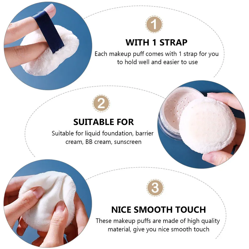 3 個のパウダーパフ リボン付き ファンデーション ルースパウダー用 ウェット＆ドライ使用可能 洗えるメイクアップアプリケーター フェイスボディパフ