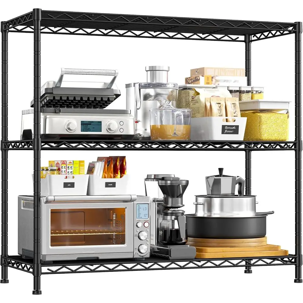 35.6 Wide 3-Tier Adjustable Metal Wire Shelving Unit, Heavy Duty for Kitchen, Laundry, Pantry, Office, Garage, Closet - Black
