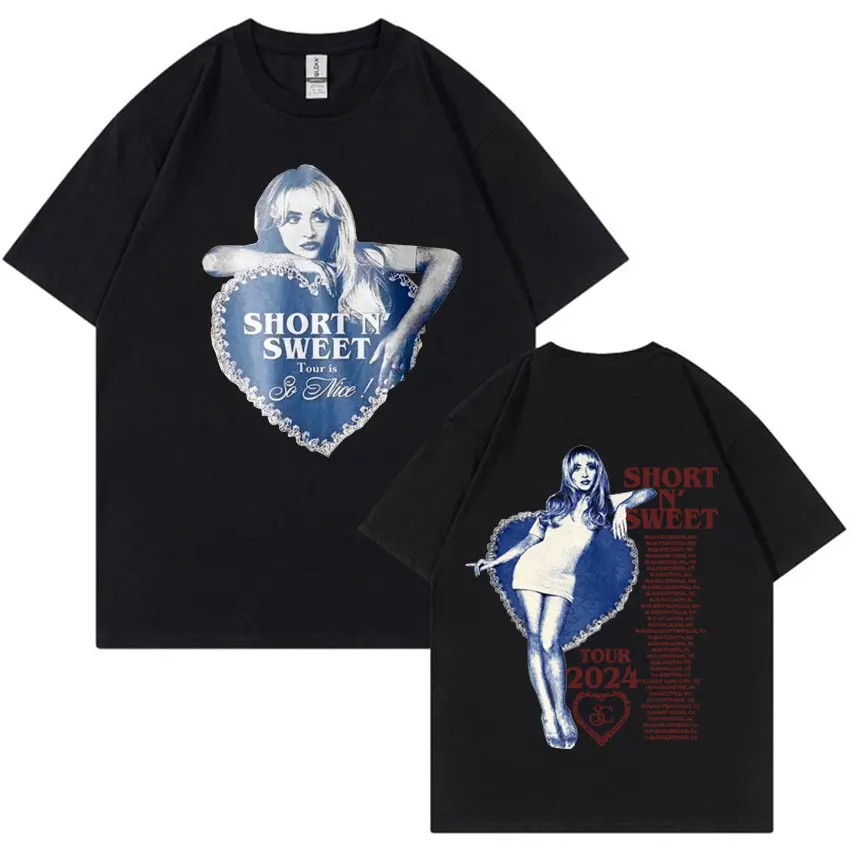 Sabrina Carpenter Short N\' Sweet Tour Double Sided Print T Shirt Men Women\'s Clothing Harajuku Aesthetic Streetwear T-shirt Tops