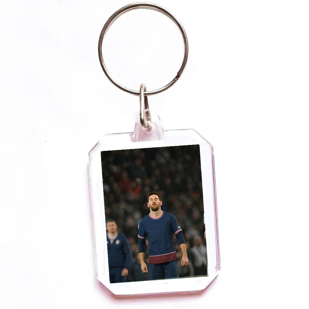 10 Kinds different Lionel Messi Organic glass craft keychain Football ornament Waterproof Fashion Motorcycle Bags Pendant