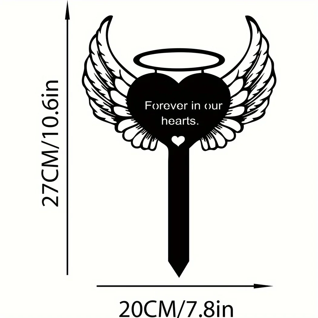 CIFbuy Heart With Angel Wings Memorial Stake, Metal Garden Stake Yard Stake, Metal Memorial Grave Marker, Pet Memorial Gift