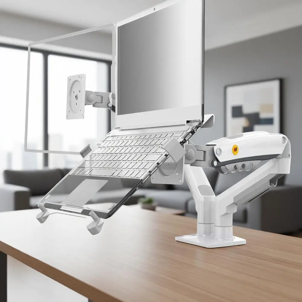 

Регулируемая подставка для ноутбуков 10-17 дюймов, полностью регулируемый кронштейн для мониторов 17-30 дюймов, крепление на зажим или кабельную втулку, белый цвет