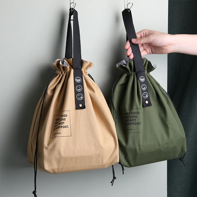 Drawstring Closure Canvas Thermal Lunch Bag Thermo Insulated Food Snack Breakfast Handbag for Woman Work Picnic Office Travel 가방