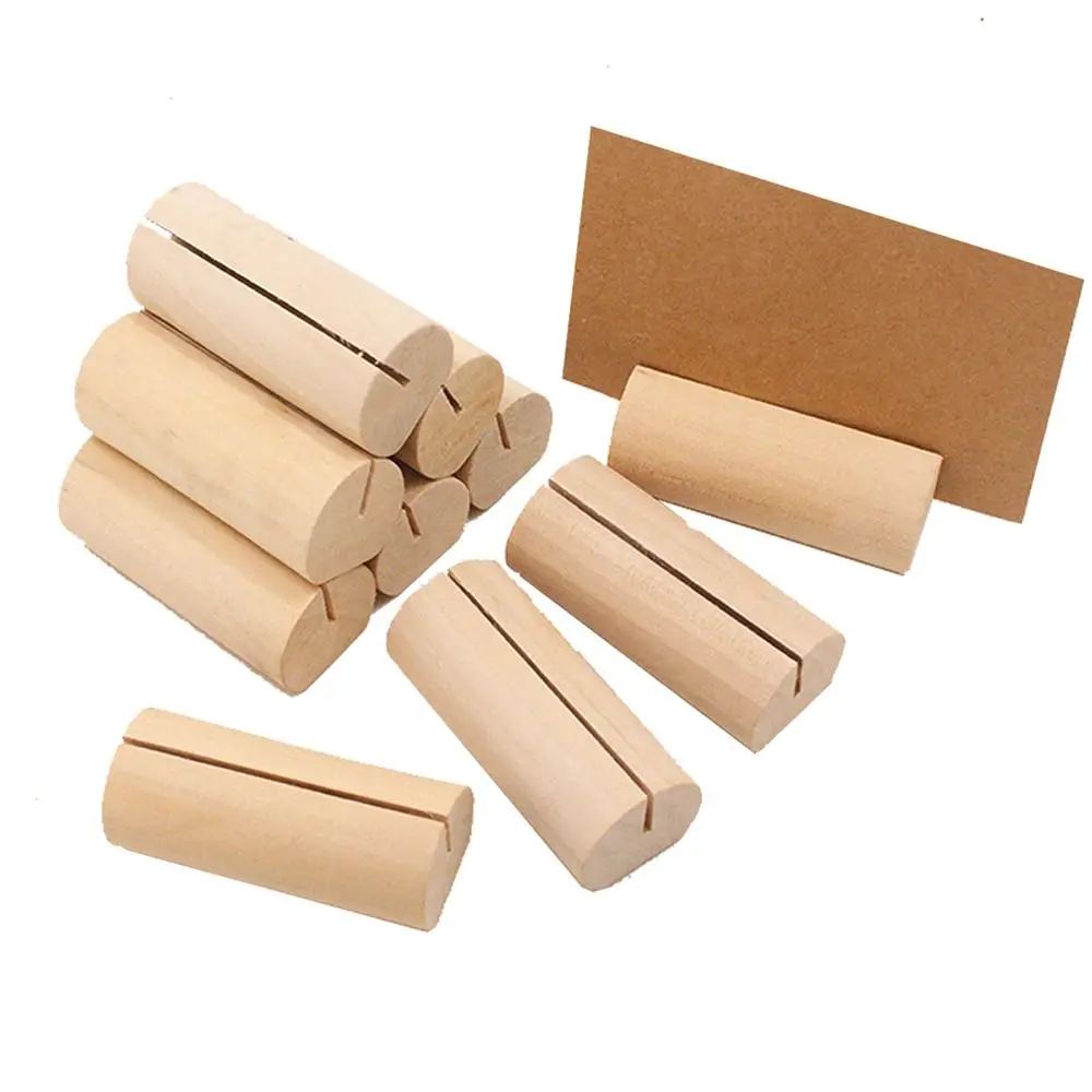 Decoration Natural Wood Table Numbers Holder Paper Clamp Round Shape Base Place Card Photos Clips Picture Frame Clamps Stand