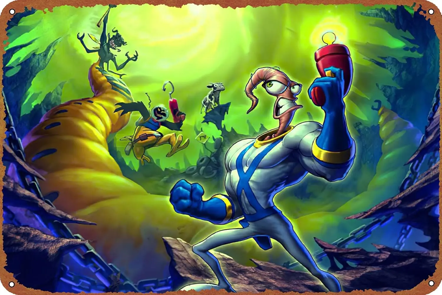 Póster de juego de lombriz de tierra Jim, letrero de estaño para cafetería, bar, decoración artística de pared para el hogar, letrero de estaño de Metal Retro de 8x12 pulgadas