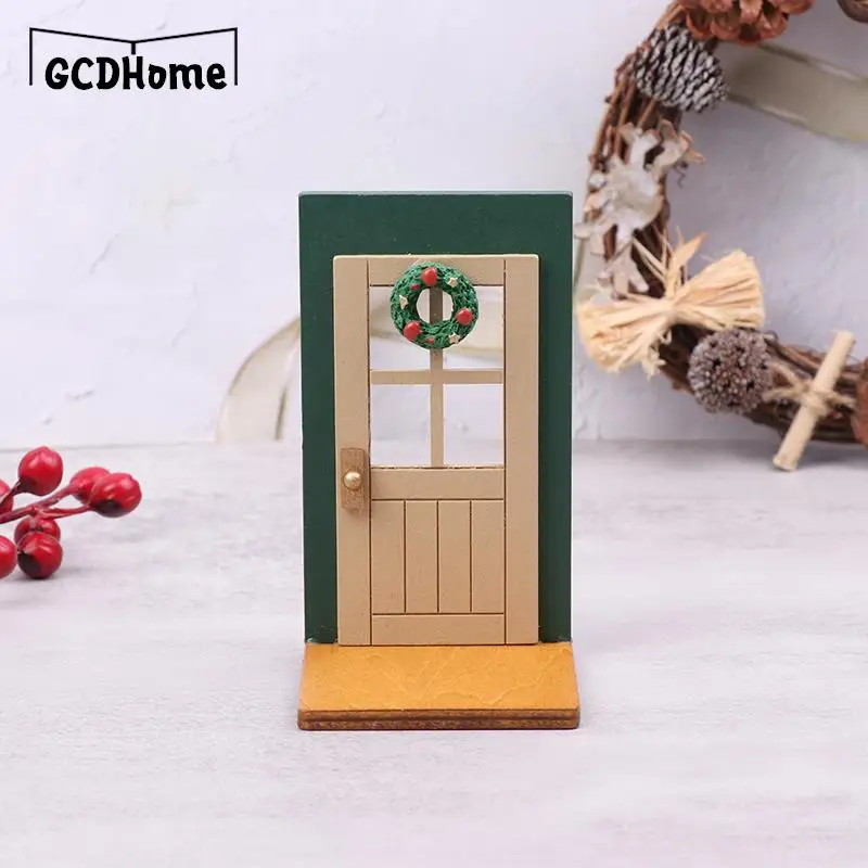 1PC Mini Wooden Christmas Door Miniature Dollhouse Furniture Model DIY Accessories Kids Garden Scenes Decoration Toys Gift