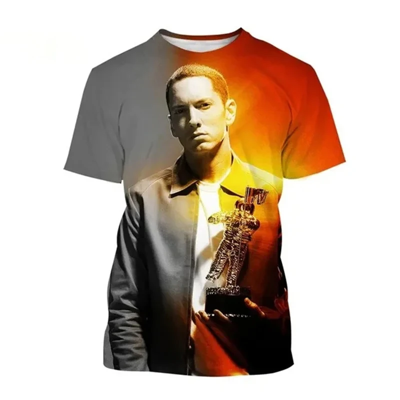 New Hot Selling Rap Singer Eminem Fashion Print T-shirt Rap Master Domineering Hip-hop Street Style Neutral Short-sleeved Tops