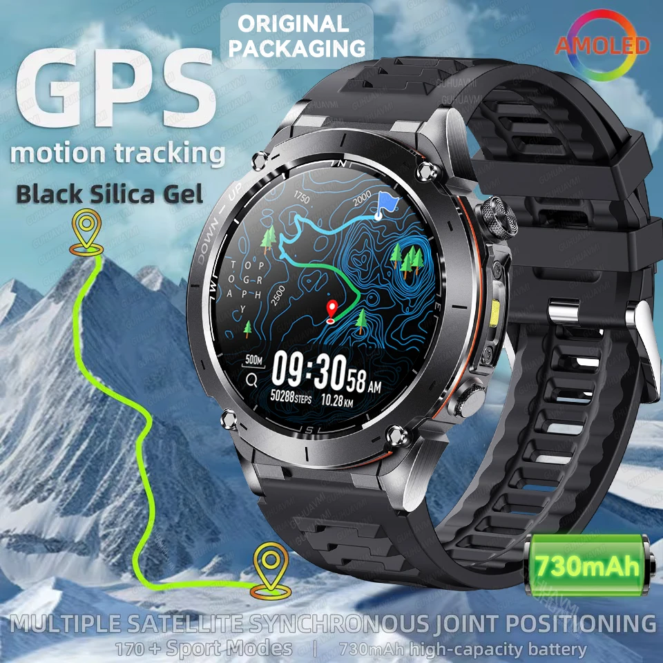 2026 Outdoor GPS Smart Watch Ultra AMOLED Built-in Dual-band GNSS Compass Military Sport Fitness 10ATM Waterproof Smartwatch Men