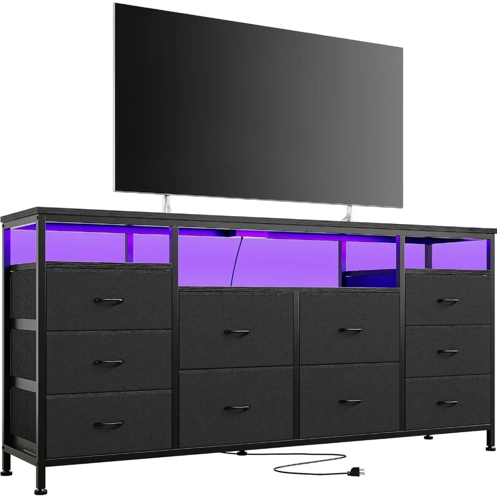 

10 Drawer Dresser TV Stand for 65 70 75 Inch TV, 63 W Long Wide Chest of Drawers, Fabric Storage Organizer Drawer Unit