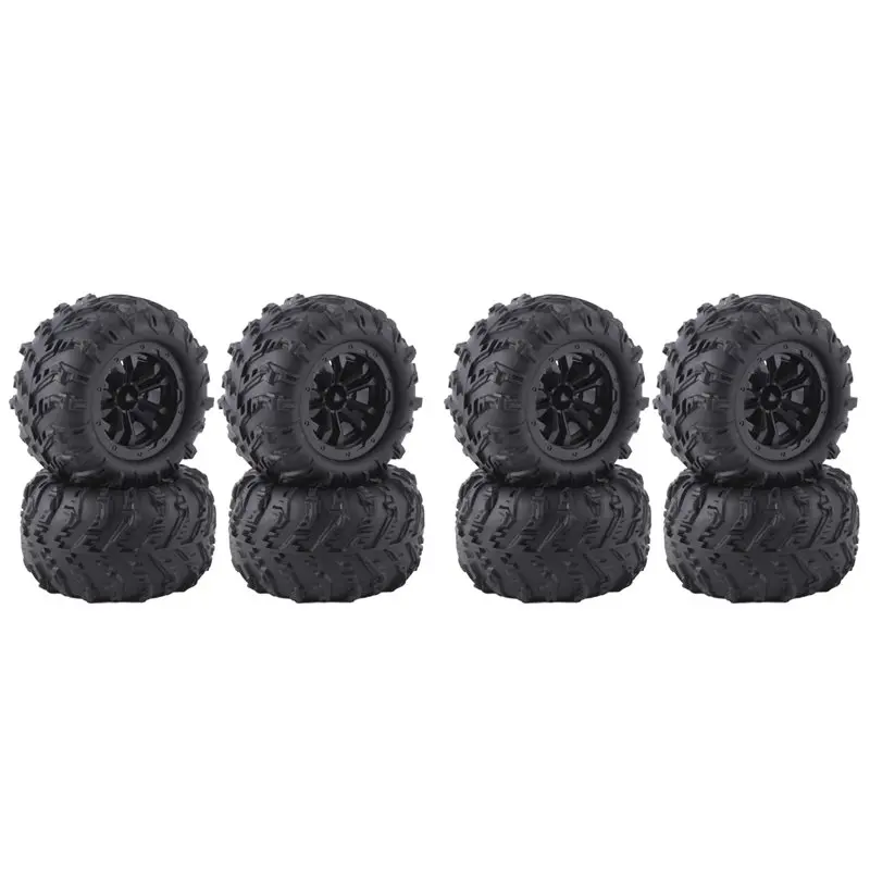FBIL-8PCS 6034 12Mmhex Skidproof Rubber Tire For SCY 16101 PRO 16102 PRO Upgrade 1/16 RC Monster Truck Wheel Parts Black
