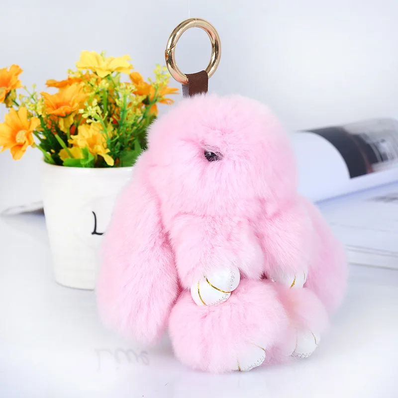 Cute Plush Bunny Keychain Women Fur Angel Rabbit Key Ring Plush Dolls Toy Girls Bag Car Key Pendant 14cm