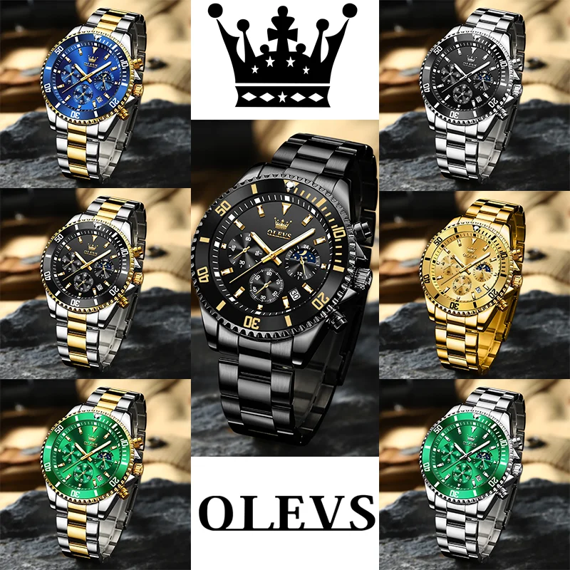 Imagem -06 - Olevs Relógio de Impermeável Masculino Luxo Cronógrafo Fase da Lua Data Rota Dial Original Top Brand Aço Inoxidável