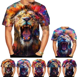 New Fashion Men's and Women's Crew Neck 3D HD Printing Colorful Lion Print T-shirt Street Style Unisex Fashion Top Kid T shirt