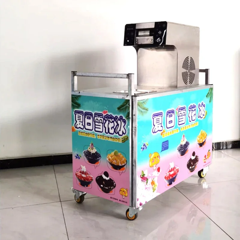 Korean Snowflake Ice Machine Folding Trolley Street Stall Mobile Booth Milk Mango Bingsu Shaver Smoothie Crusher