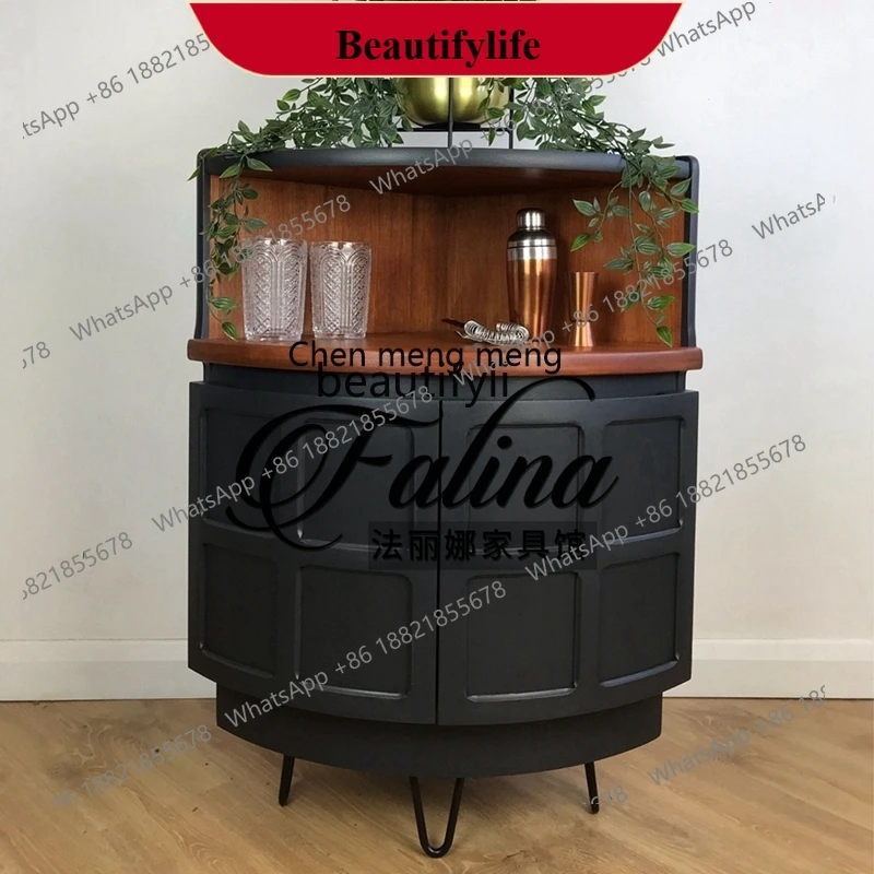 D178 French retro dining side cabinet solid wood, living room storage cabinet against the wall, American light luxury side cabin