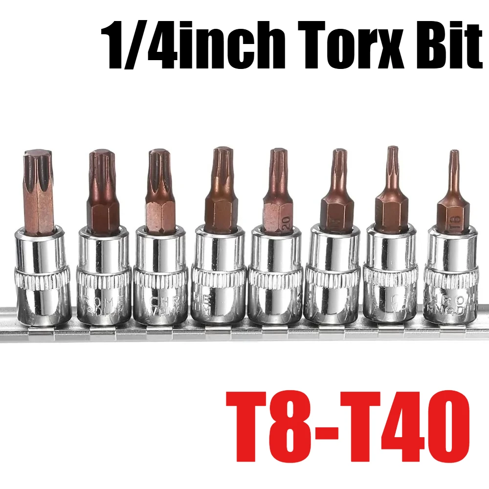 Pontas de Chave de Fenda Torx de 1/4 polegada, Ferramentas de Encaixe de 1/4 polegada T8 T10 T15 T20 T25 T30 T40, Adaptador de Chave de Soquete, Ferramentas Manuais