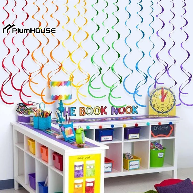 Felt Rainbow Hanging Swirl Streamers Bright Colors Reusable Birthday Party Baby Shower Decorations