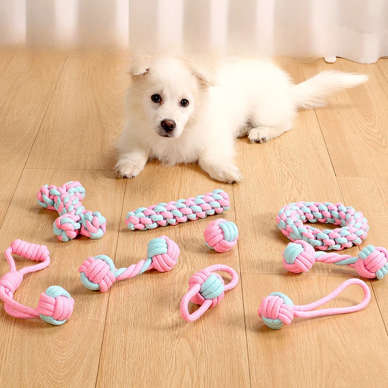 Cuerda de juguete para perros, dientes para moler cachorros, cuerda duradera, nudo de bola, herramienta de rompecabezas para mascotas, juguete interactivo para perros grandes y pequeños