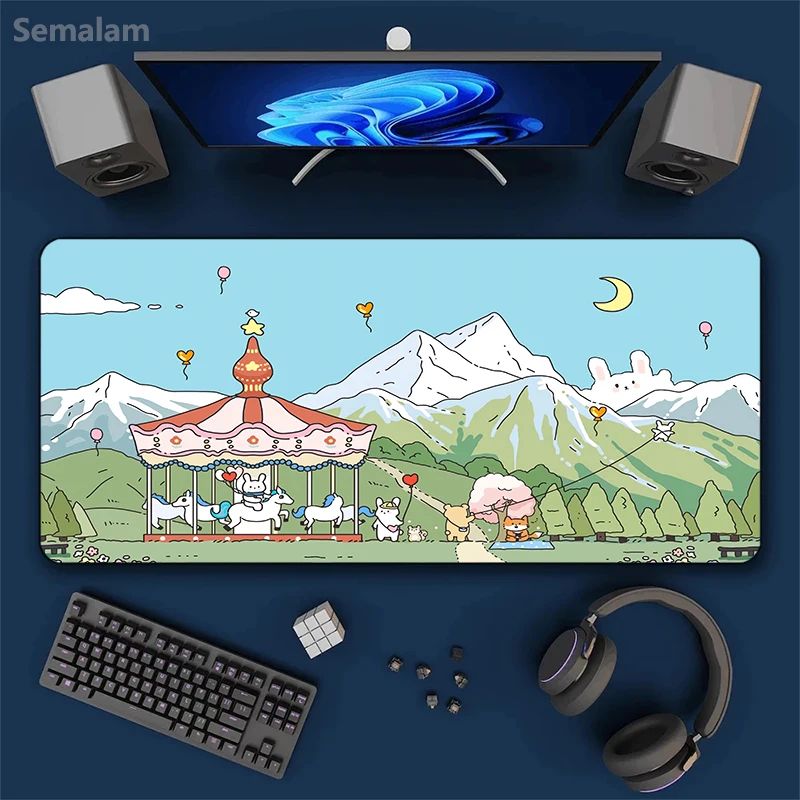 

Large Cute Rabbit Gaming Mouse Pad Kawaii Anime Mats Non-slip Rubber Base 30x60 Desk Mat Washable Pads for Game & Office Playmat