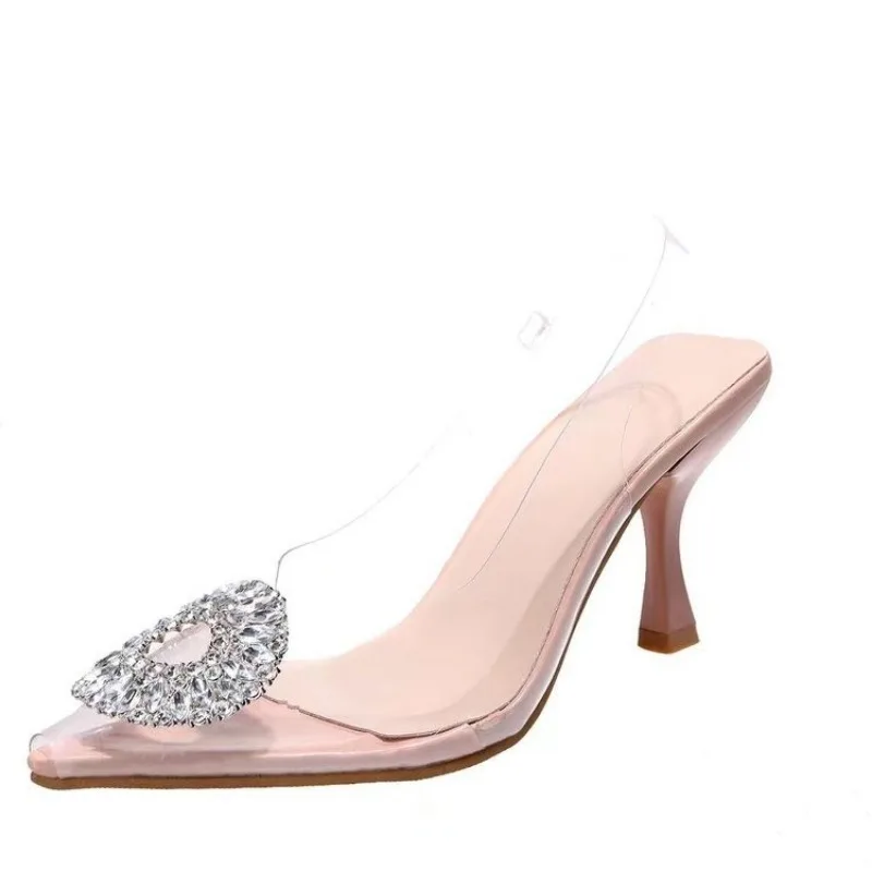 Luxury Brand Women High Heels Rhinestone Fashion Sandals 2023 Summer Transparent Shoes Ladies Pumps Slingbacks Plus Size 42