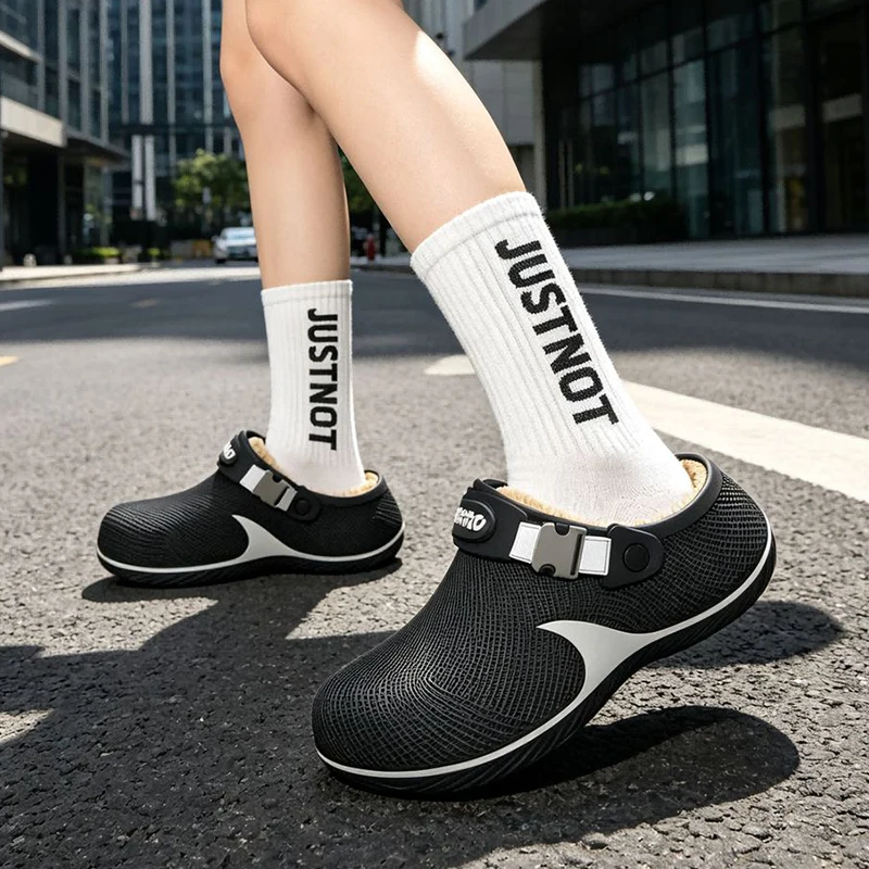 Wasserdichte Eva-Fell-Clogs-Hausschuhe für Herren 2026 Winter Chunky-Plateau Warme Plüsch-Mules-Hausschuhe mit dicker Sohle Rutschfeste Hausschuhe – Detail 6
