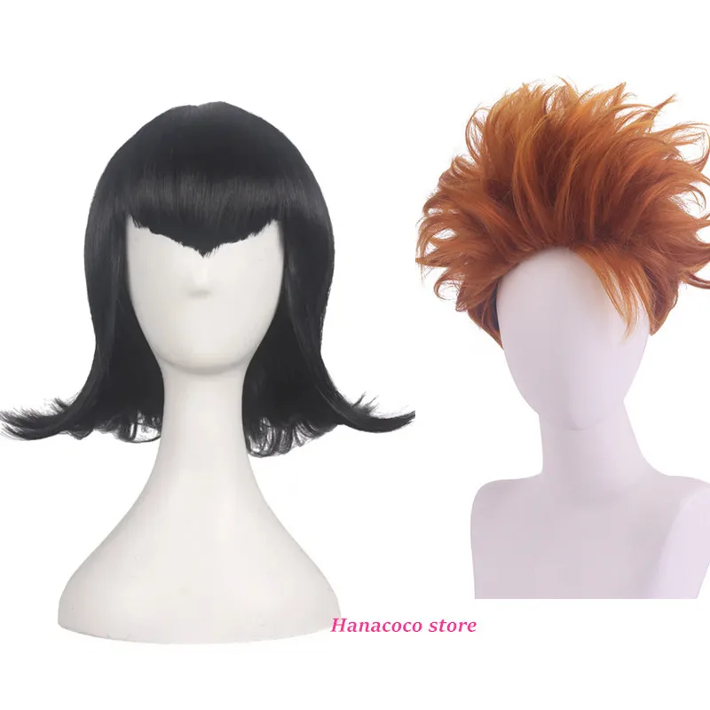 

Halloween Women Hotel Witch Mavis cosplay wig Party Mavis role play styled black short hair wig costume with free hair cap