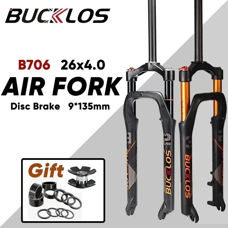 BUCKLOS Fat Bike Fork 26inch 4.0'' Tire Mountain Bike Air Suspension Fork 9*135mm Quick Release Snow Bike Fork Bicycle Parts