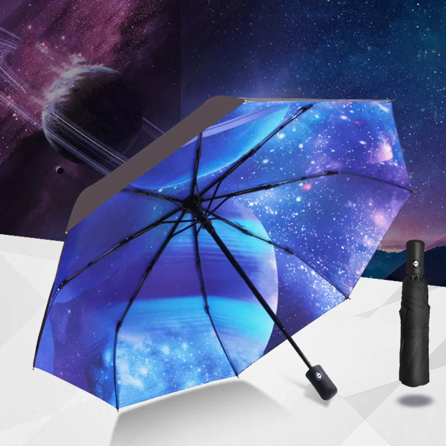 Umbrella, Sunshine Umbrella, Automatic Umbrella, Fashion Color Print with Planet Pattern Inside, Gift for Friends