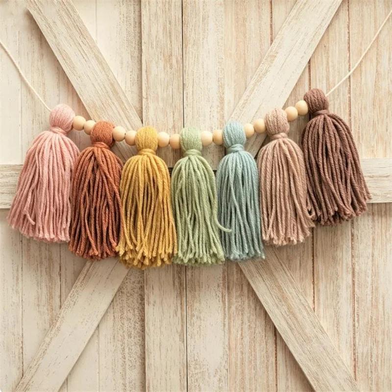 Bohemian Colorful Tassels and Wooden Beads Handmade Party Decorations Fireplace Mantel Room Decor Tassel Hangings Suitable for Holiday Decorations Tassel Strings Home Decor Hanging Tassel Strings