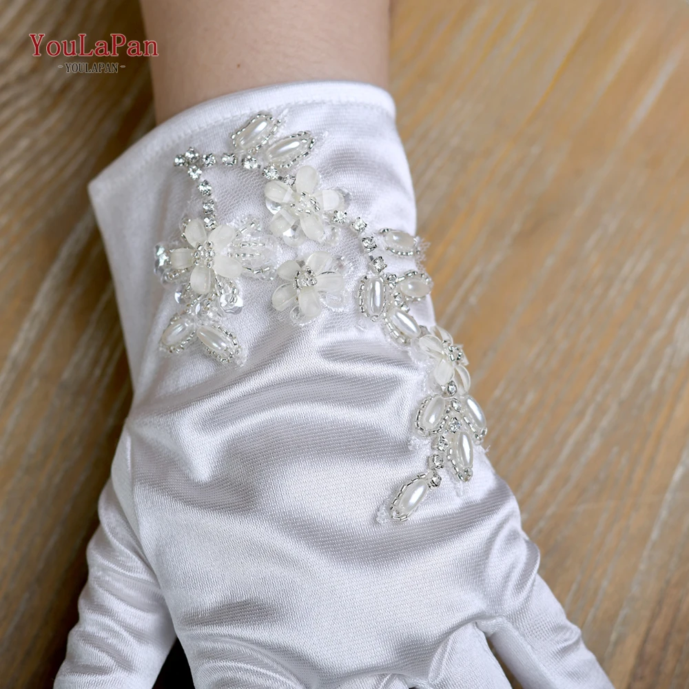 Youlapan ถุงมือแบบใช้นิ้วสำหรับเจ้าสาว, ถุงมือแบบ DIY สำหรับงานแต่งงานเจ้าสาวแบบสั้น M37สำหรับเจ้าสาวงานเย็บปักประดับด้วยลูกไม้สำหรับเจ้าสาว