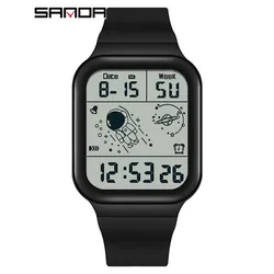 Sanda Men's Watch 50m Waterproof Big Screen Square Ladies Multifunction Chronograph Led Display Reloj De Hombre